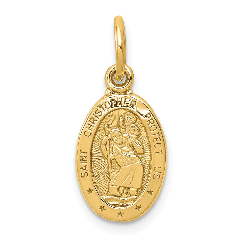 10k Yellow Gold 9 mm Solid Satin Polished St. Christopher Pendant (0.66 grams)