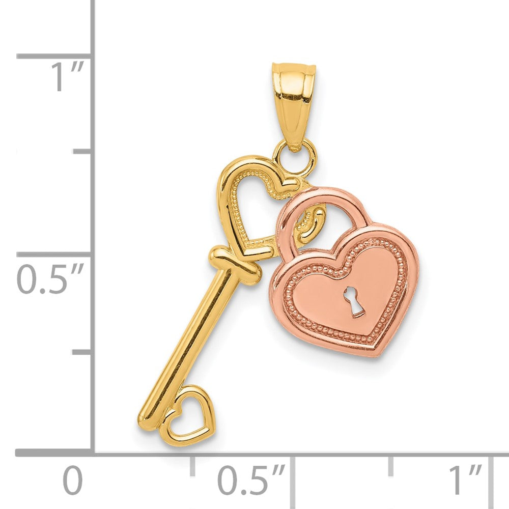 10k Two-tone 18 mm Two-Tone Heart and Key Charm (1.12 grams)