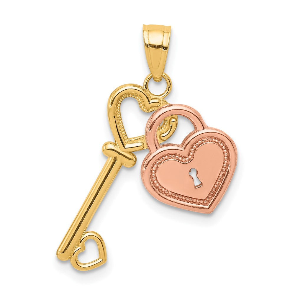 10k Two-tone 18 mm Two-Tone Heart and Key Charm (1.12 grams)