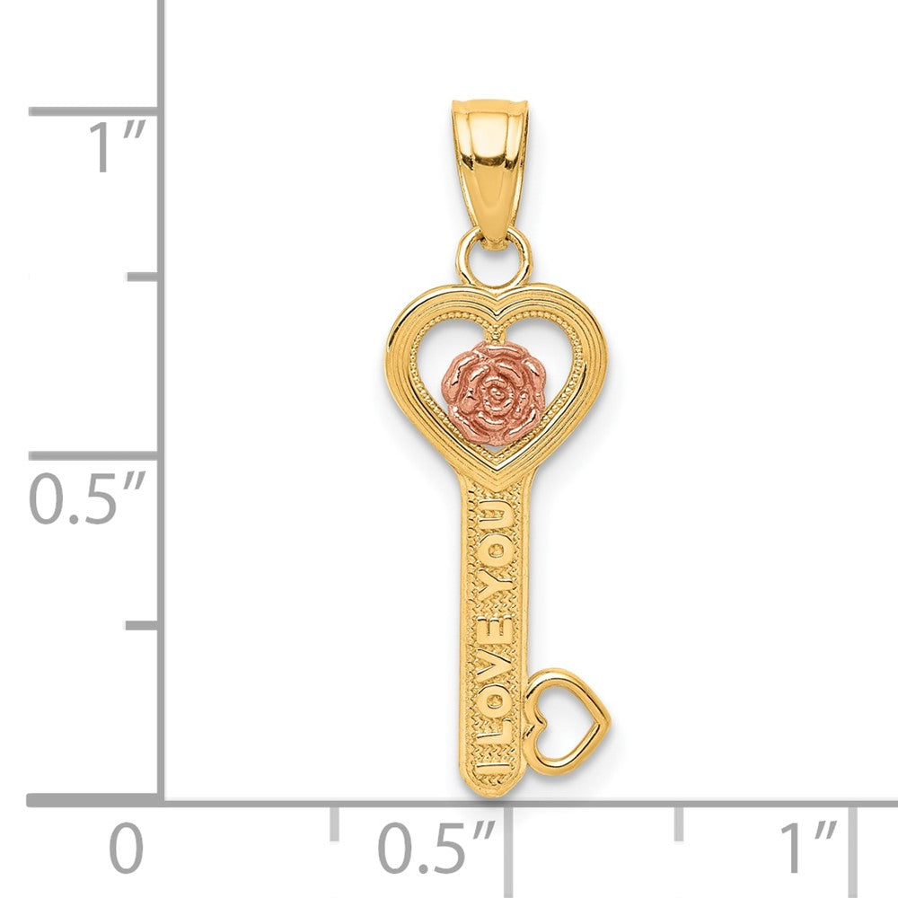 10k Two-tone 10 mm I Love You Key Charm (0.61 grams)