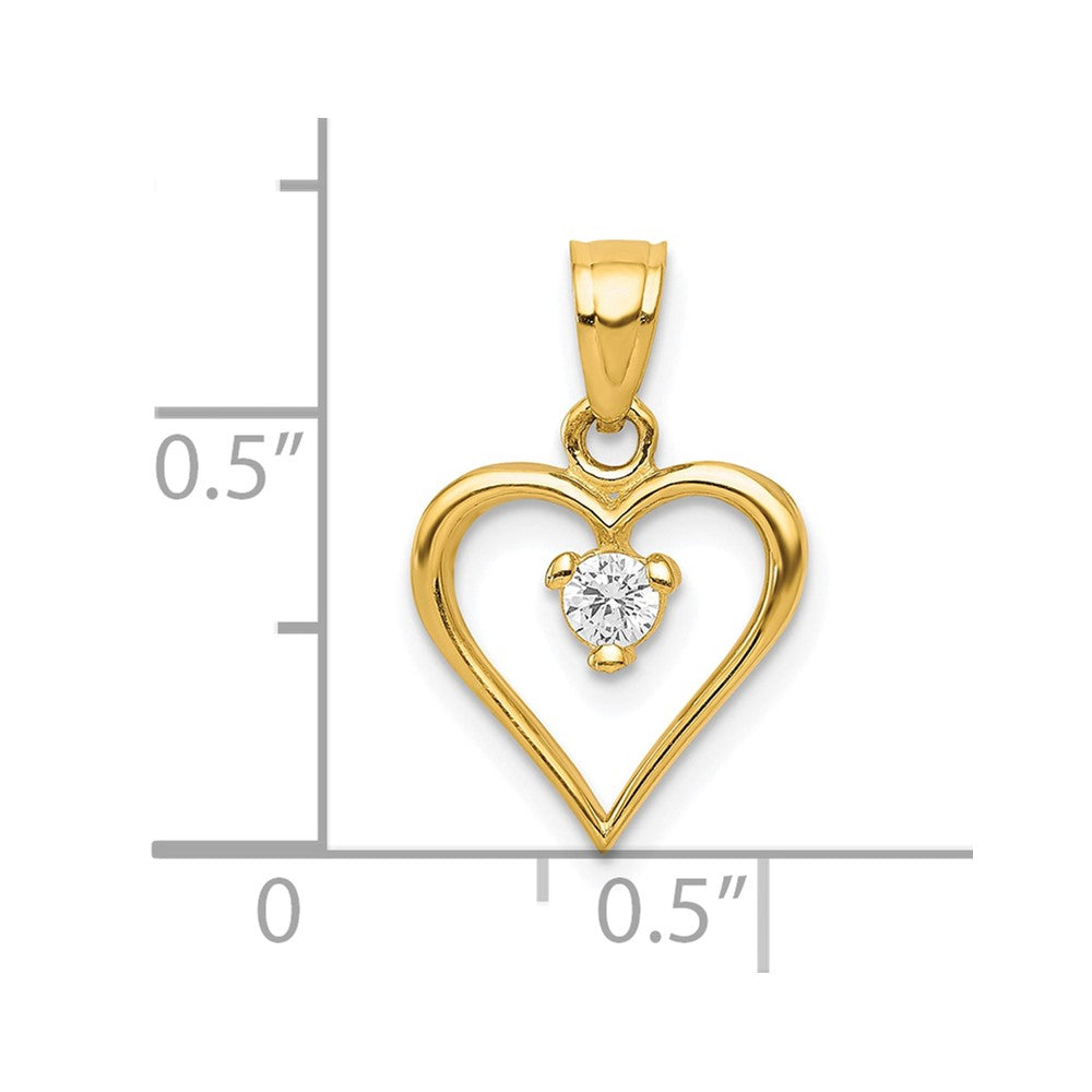 10k Yellow Gold 10 mm CZ Cubic Zirconia Heart Charm