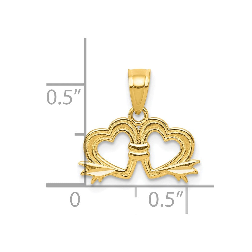 10k Yellow Gold 15 mm Double Heart Charm (0.43 grams)