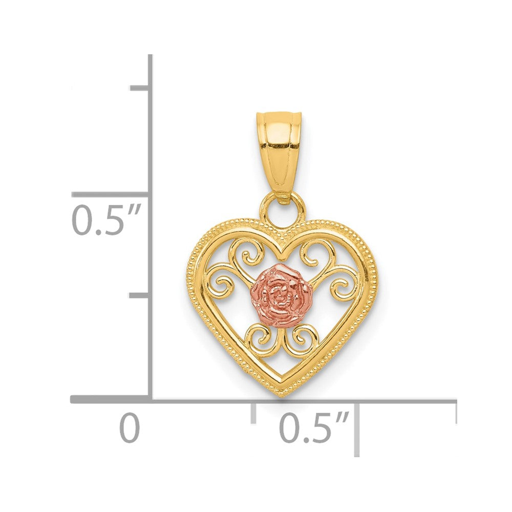 10k Two-tone 10 mm Small Heart Charm (0.65 grams)