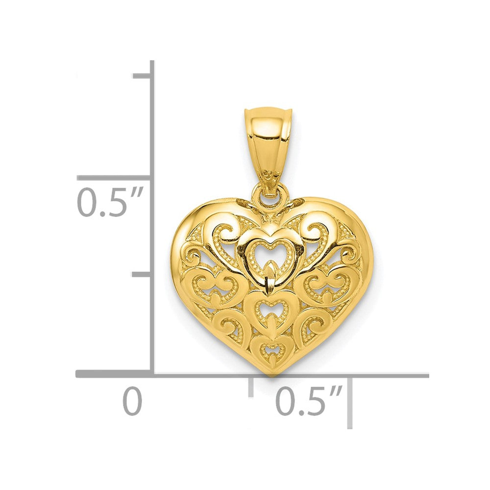 10k Yellow Gold 12 mm Diamond-Cut Heart Charm (0.73 grams)