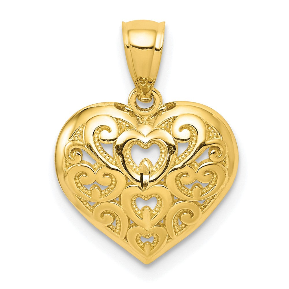 10k Yellow Gold 12 mm Diamond-Cut Heart Charm (0.73 grams)