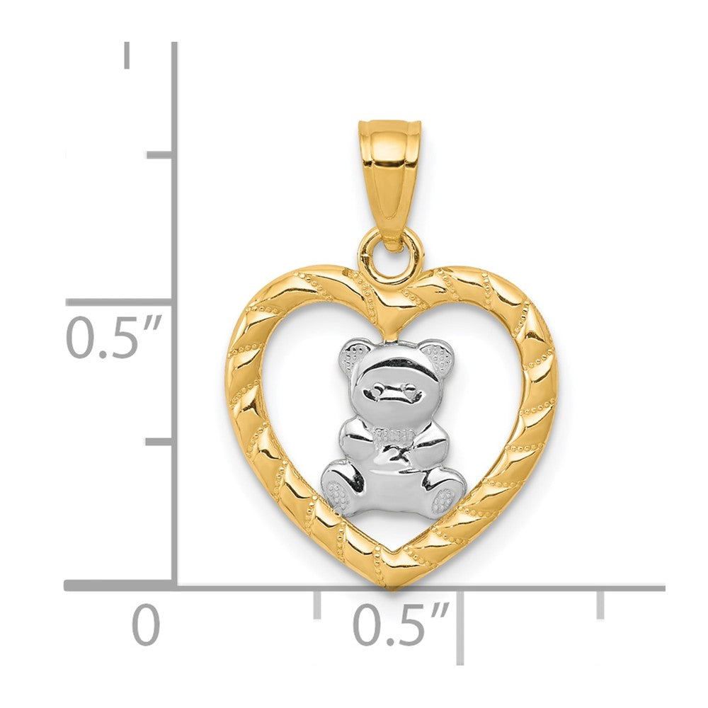 10k Yellow w/Rhodium 15 mm  Teddy Bear Heart Charm (0.73 grams)
