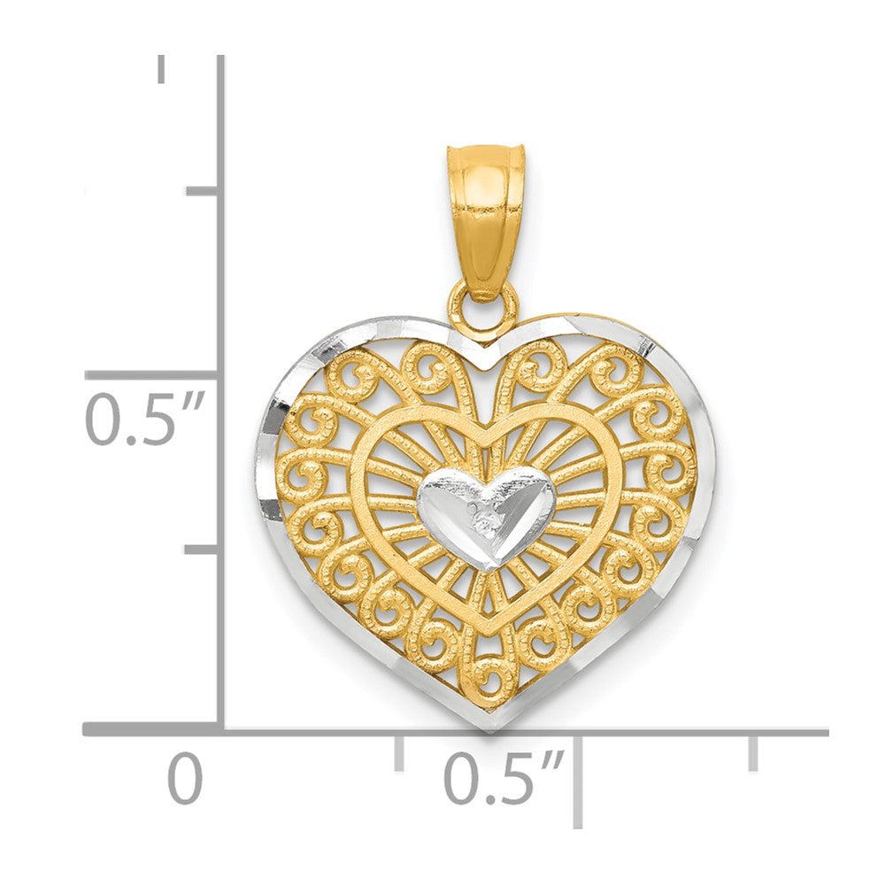 10k Yellow w/Rhodium 15 mm  Heart Charm (0.8 grams)
