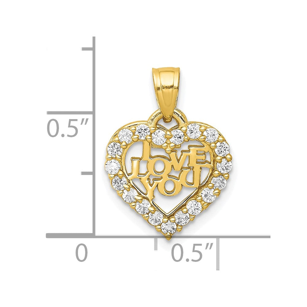 10k Yellow Gold 19 mm Small CZ Cubic Zirconia I LOVE YOU Heart Charm