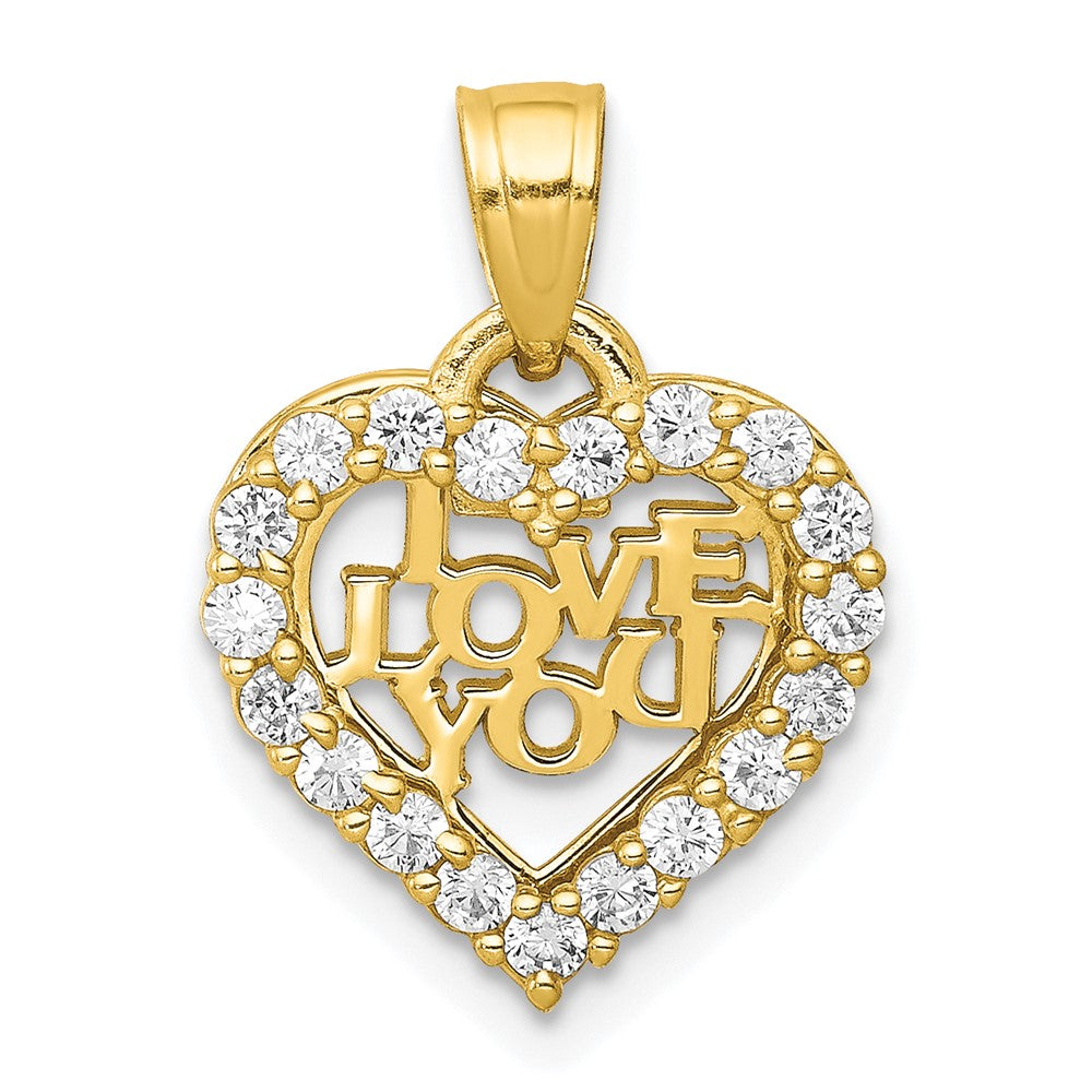 10k Yellow Gold 19 mm Small CZ Cubic Zirconia I LOVE YOU Heart Charm