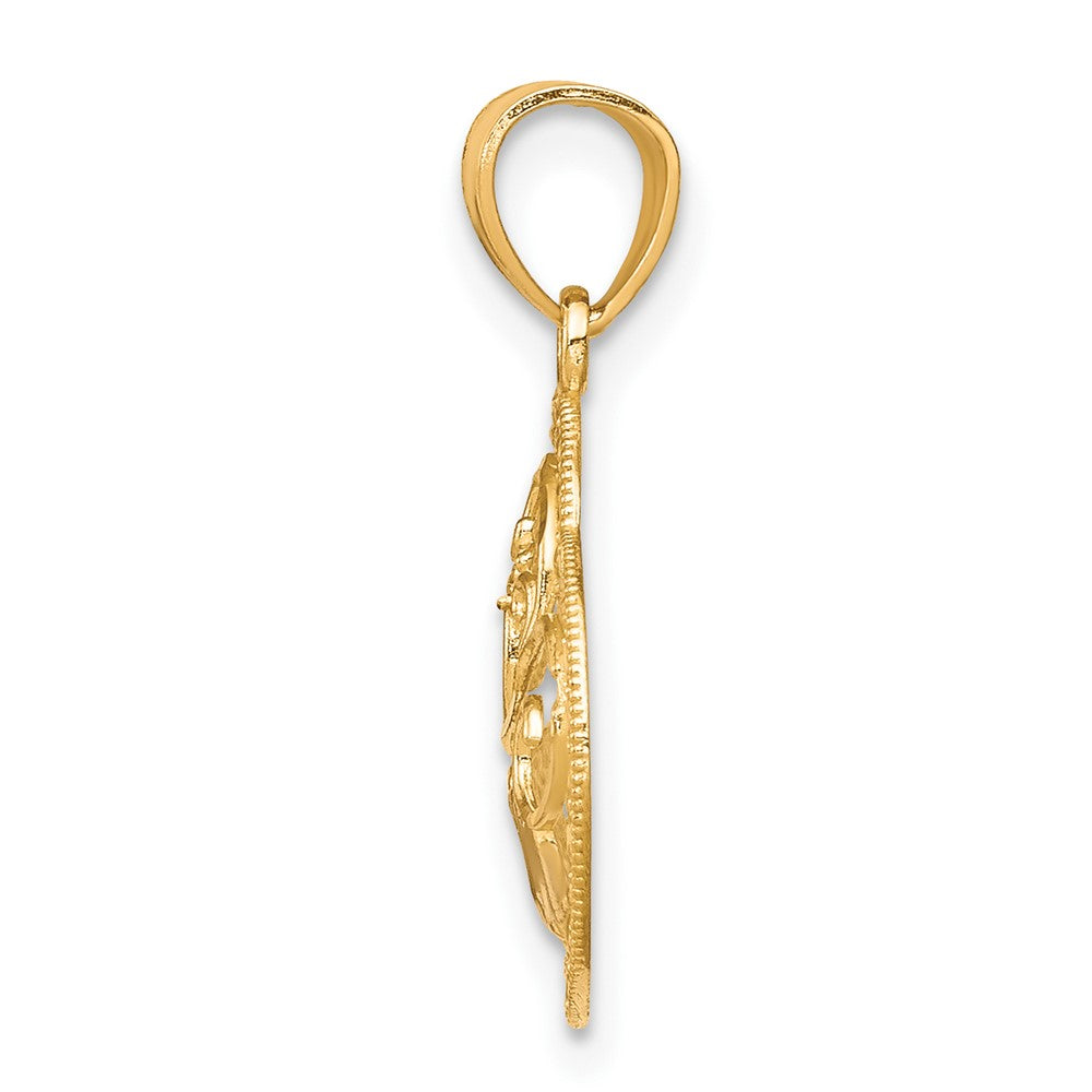 10k Yellow w/Rhodium 14 mm  MOM Heart Charm (0.55 grams)