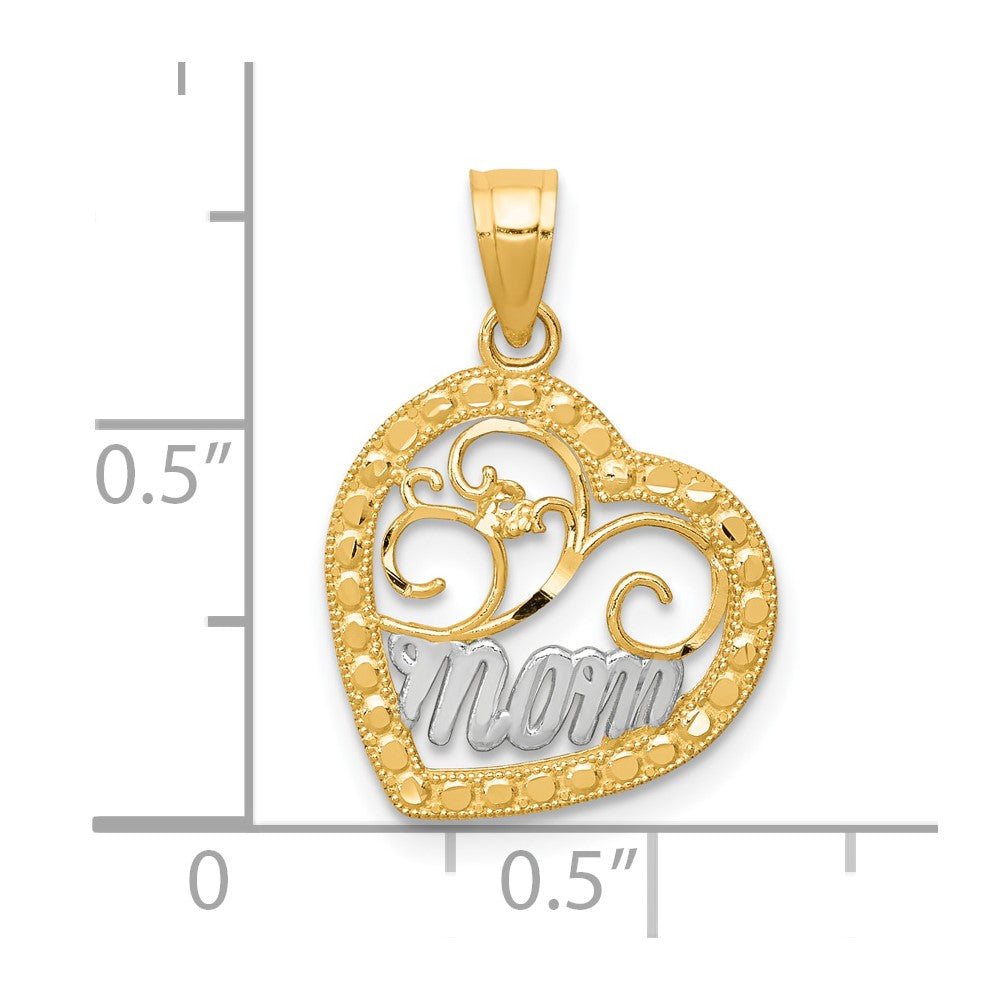 10k Yellow w/Rhodium 14 mm  MOM Heart Charm (0.55 grams)