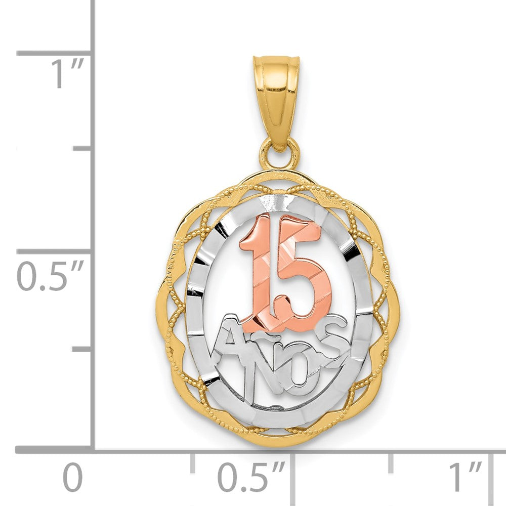 10k Two-tone 16 mm  Sweet 15 ANOS Oval Pendant (1.12 grams)