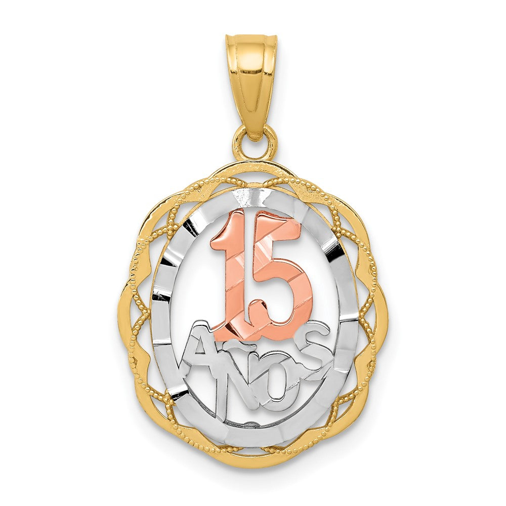 10k Two-tone 16 mm  Sweet 15 ANOS Oval Pendant (1.12 grams)