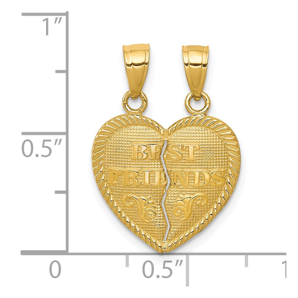 10k Yellow Gold 16 mm BEST FRIENDS Break-A-Part Heart Pendant (1.04 grams)