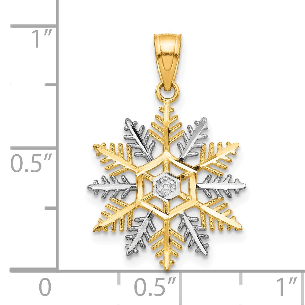 10k Yellow w/Rhodium 16 mm  Snowflake Charm (0.63 grams)
