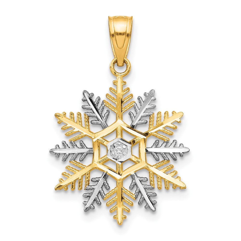 10k Yellow w/Rhodium 16 mm  Snowflake Charm (0.63 grams)