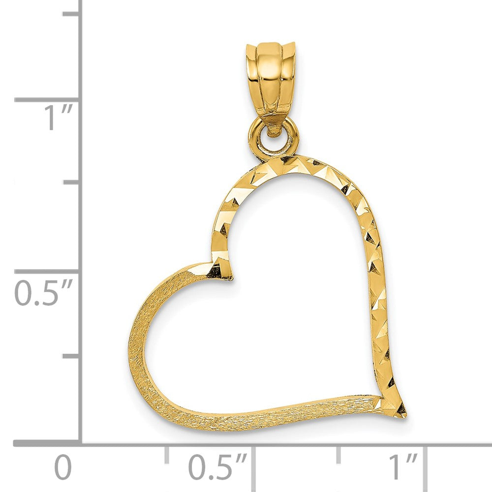 10k Yellow Gold 20 mm Satin Diamond-cut Crooked Heart Pendant (0.72 grams)