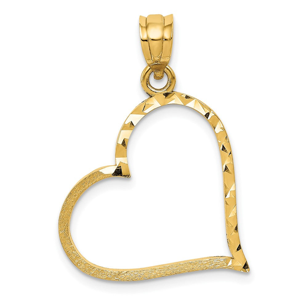 10k Yellow Gold 20 mm Satin Diamond-cut Crooked Heart Pendant