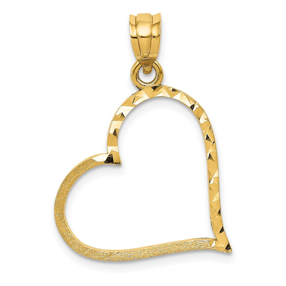 10k Yellow Gold 20 mm Satin Diamond-cut Crooked Heart Pendant (0.72 grams)