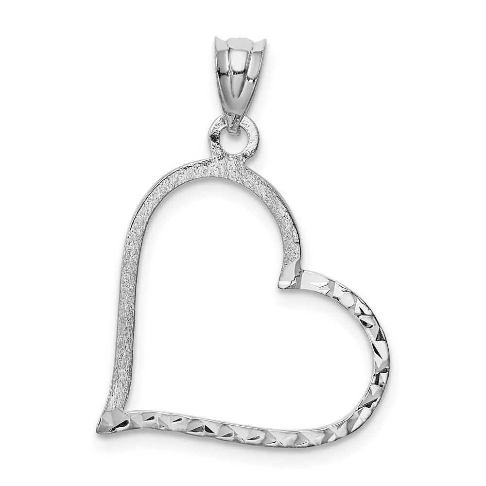 10k White Gold 20 mm  Solid Satin Diamond-cut Reversible Heart Pendant (0.94 grams)