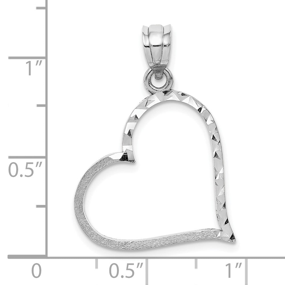 10k White Gold 20 mm  Solid Satin Diamond-cut Reversible Heart Pendant (0.94 grams)