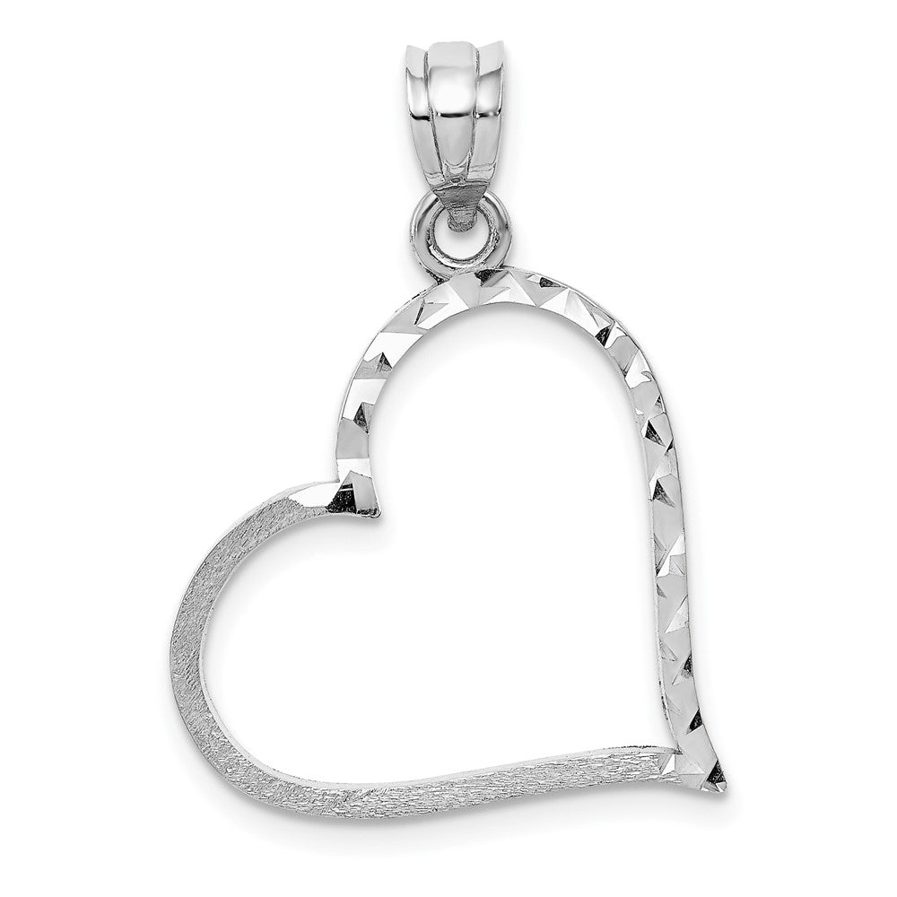 10k White Gold 20 mm  Solid Satin Diamond-cut Reversible Heart Pendant (0.94 grams)