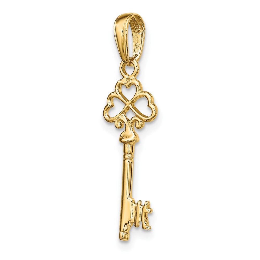 10k Yellow Gold 8.25 mm Polished 3-D Hearts Key Charm (0.69 grams)
