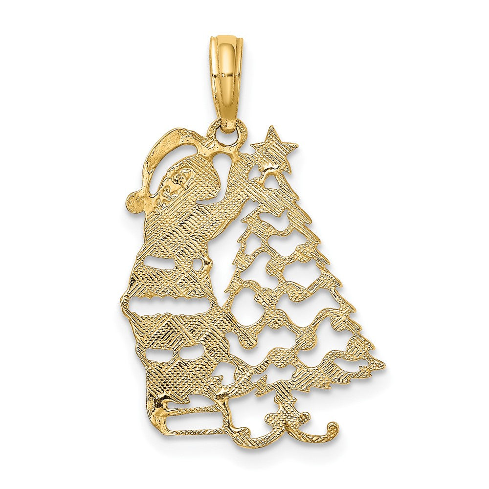 10k Yellow Gold 15.4 mm Polished Christmas Tree and Santa Pendant (1.08 grams)