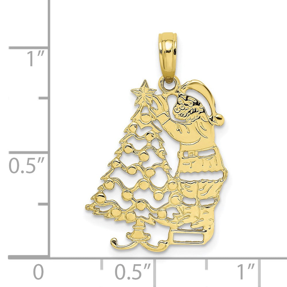 10k Yellow Gold 15.4 mm Polished Christmas Tree and Santa Pendant (1.08 grams)