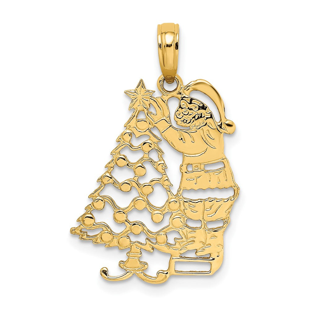 10k Yellow Gold 15.4 mm Polished Christmas Tree and Santa Pendant (1.08 grams)