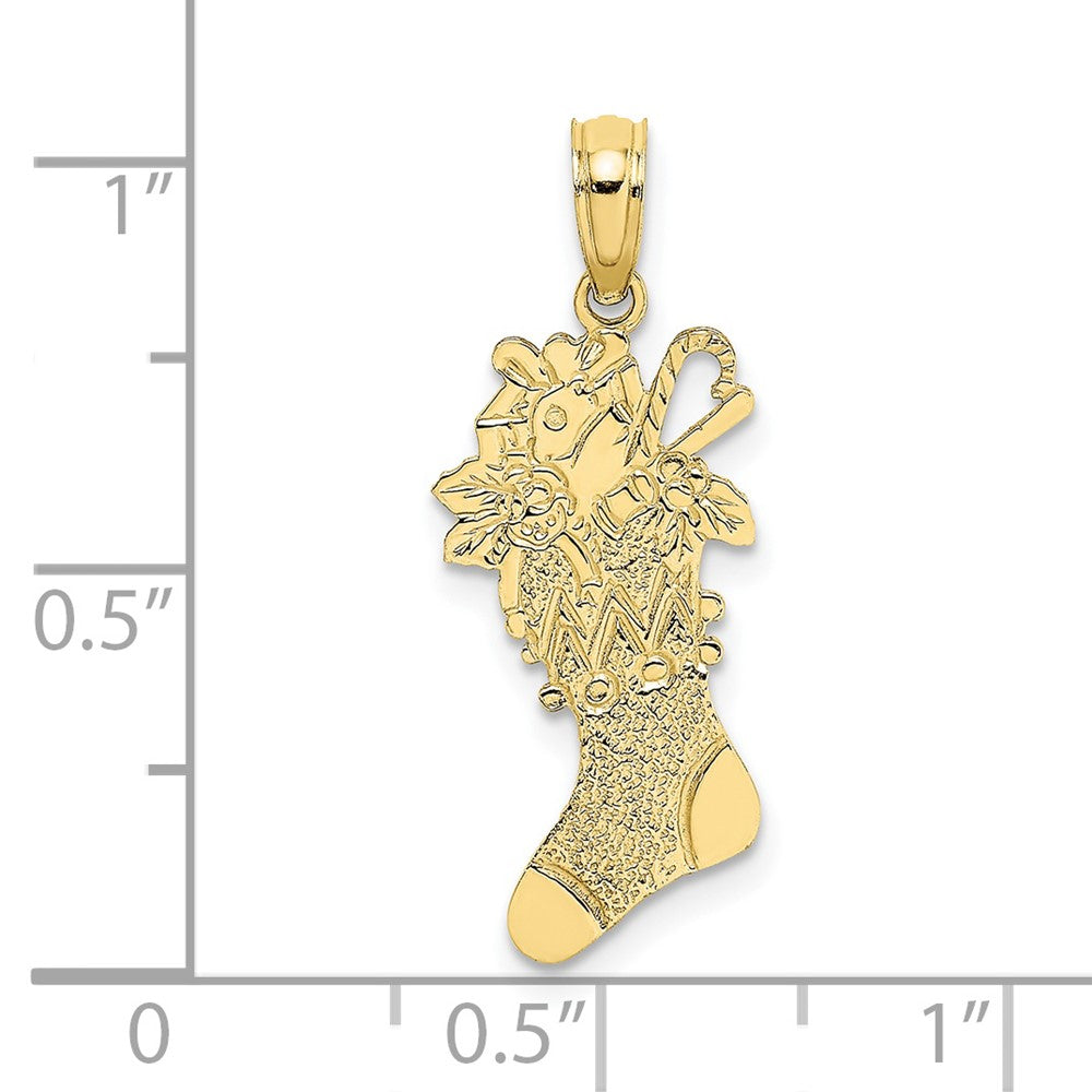 10k Yellow Gold 10.6 mm Polished Christmas Stocking Pendant (0.74 grams)