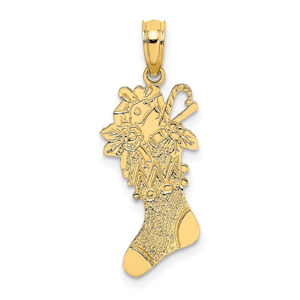 10k Yellow Gold 10.6 mm Polished Christmas Stocking Pendant (0.74 grams)