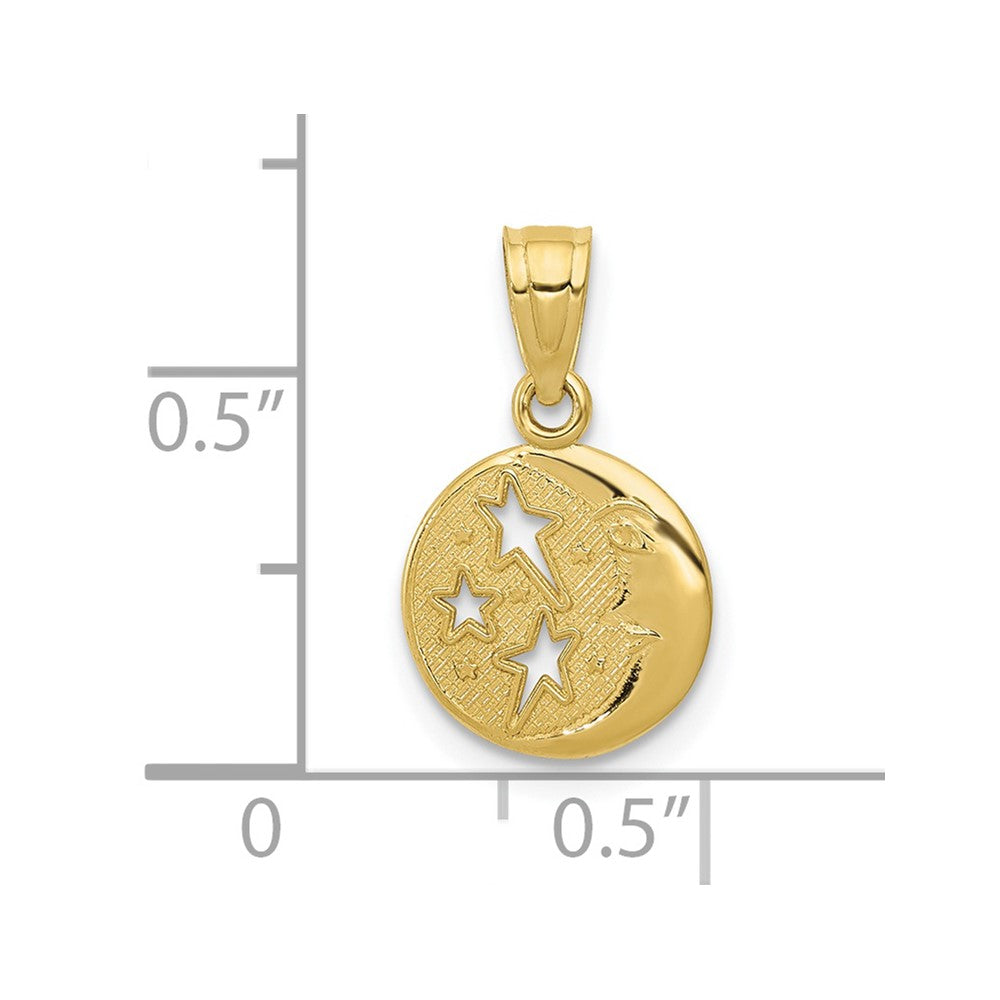 10k Yellow Gold 13 mm Moon & Stars Pendant (0.46 grams)