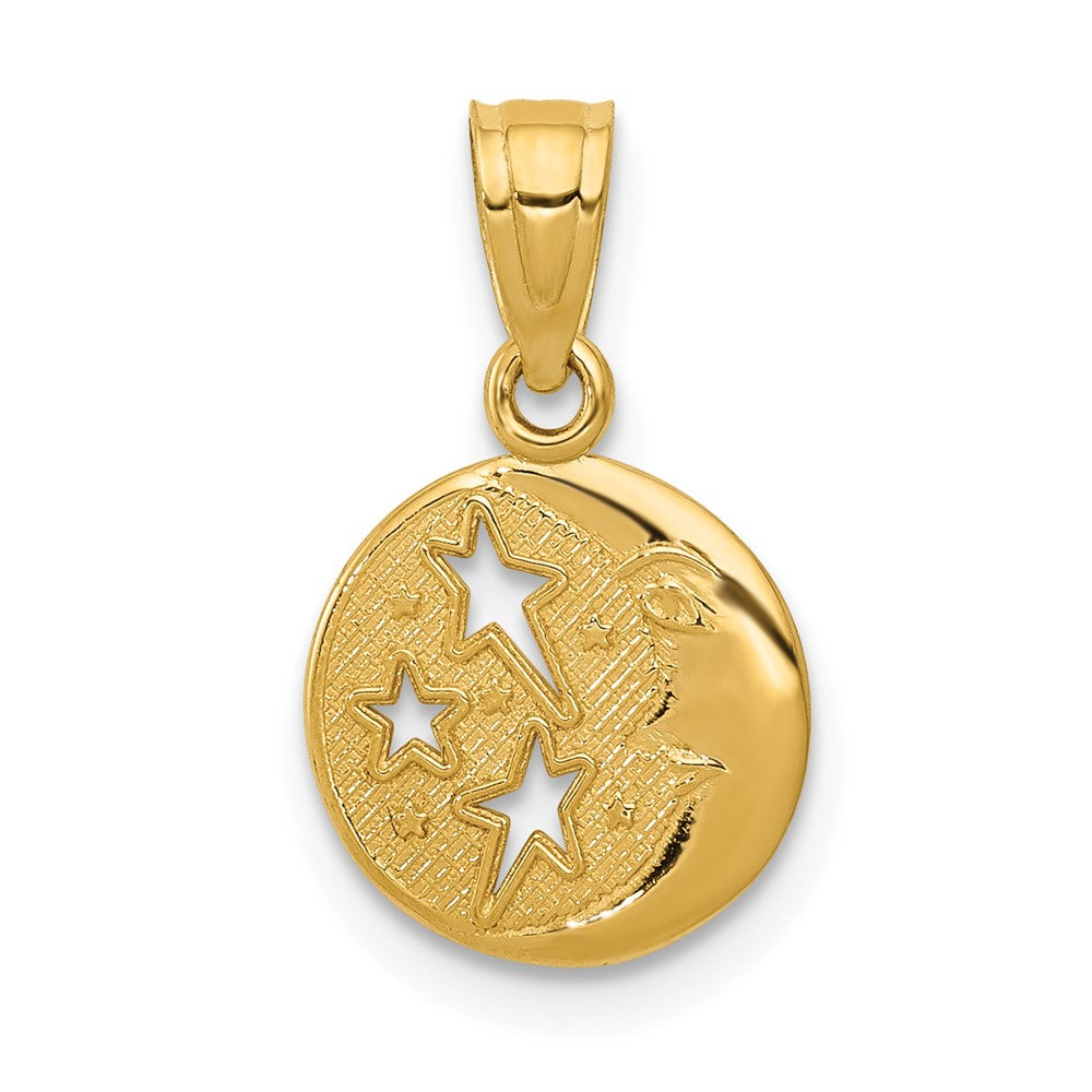 10k Yellow Gold 13 mm Moon & Stars Pendant (0.46 grams)