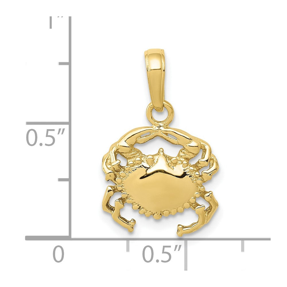 10k Yellow Gold 12 mm Solid Polished Open-Backed Crab Pendant (1.05 grams)