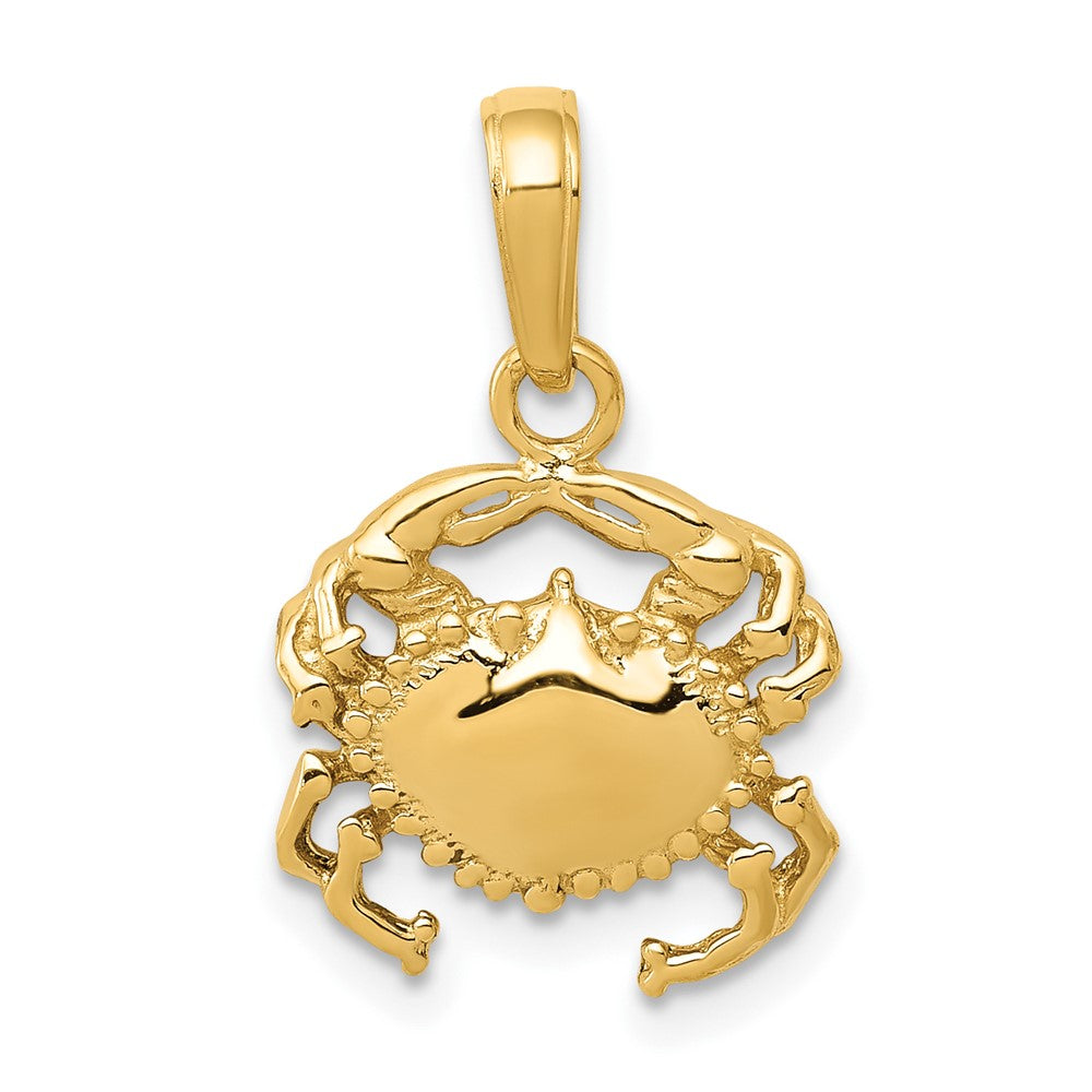 10k Yellow Gold 12 mm Solid Polished Open-Backed Crab Pendant (1.05 grams)