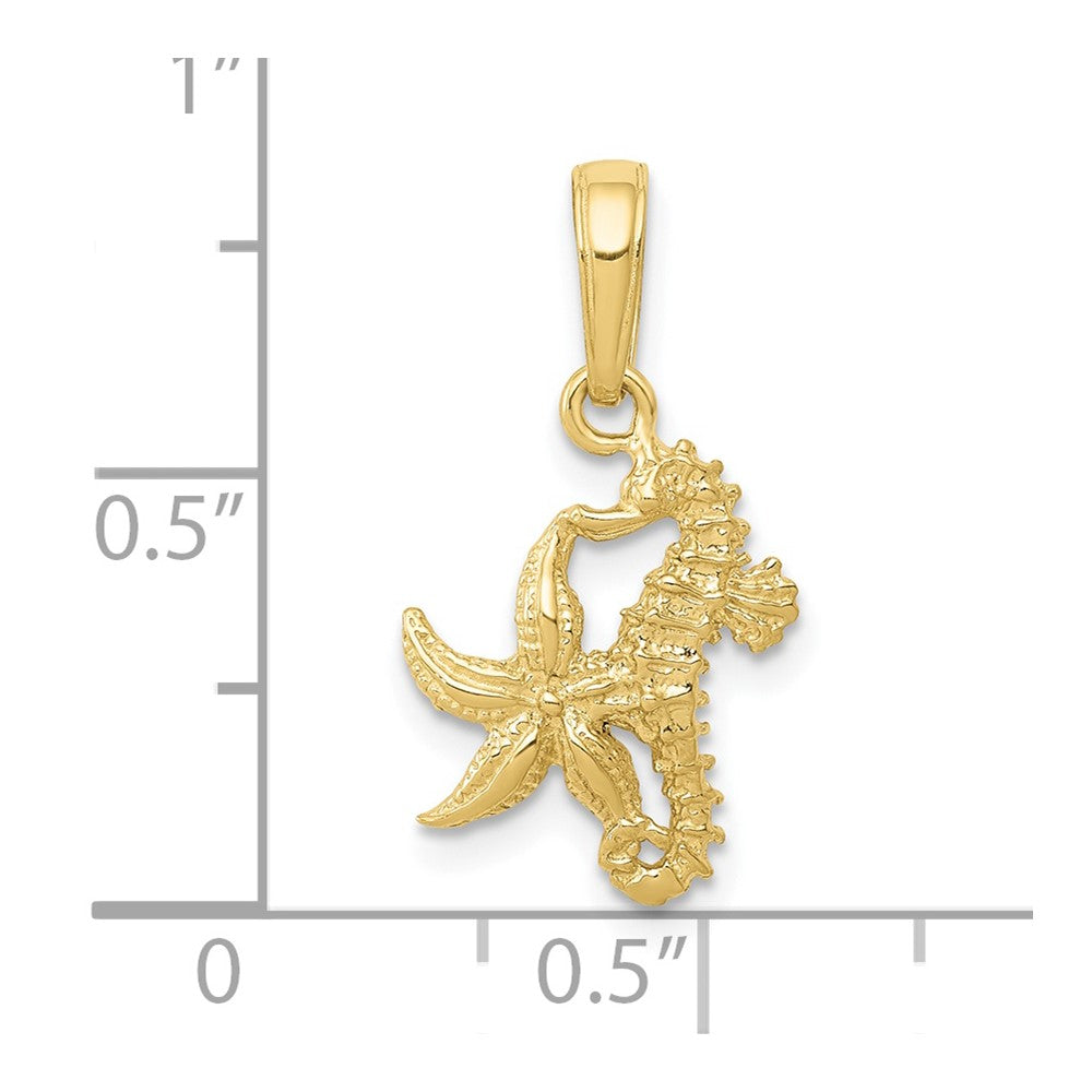 10k Yellow Gold 11.5 mm Seahorse and Starfish Pendant (0.69 grams)