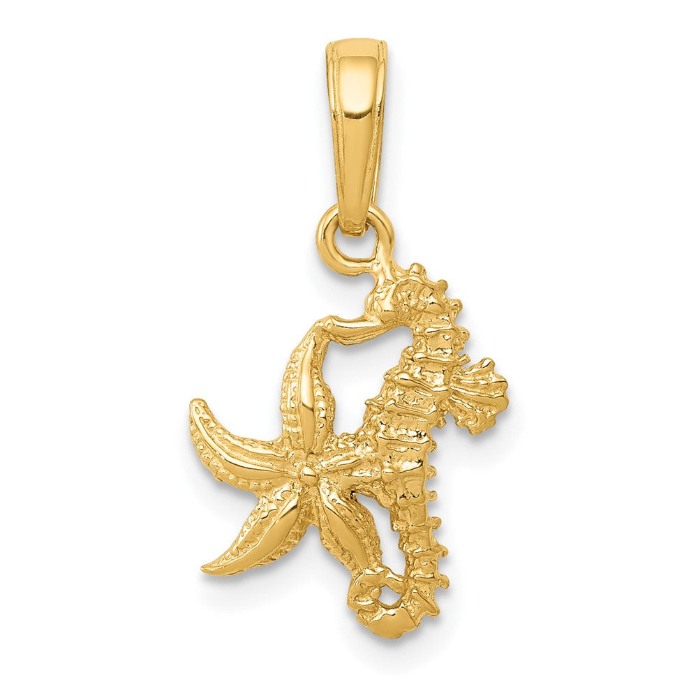 10k Yellow Gold 11.5 mm Seahorse and Starfish Pendant (0.69 grams)