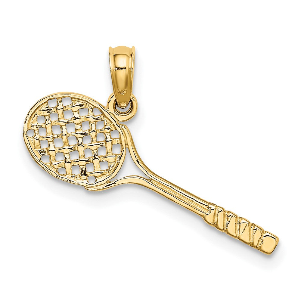 10k Yellow Gold 23.5 mm Solid Polished 3-D Tennis Racquet Charm (0.66 grams)