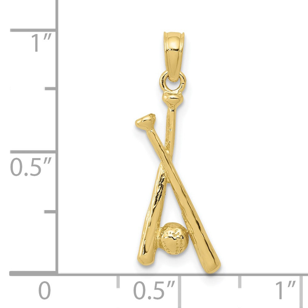 10k Yellow Gold 10 mm Polished Open-Backed Bats and Baseball Pendant (0.91 grams)