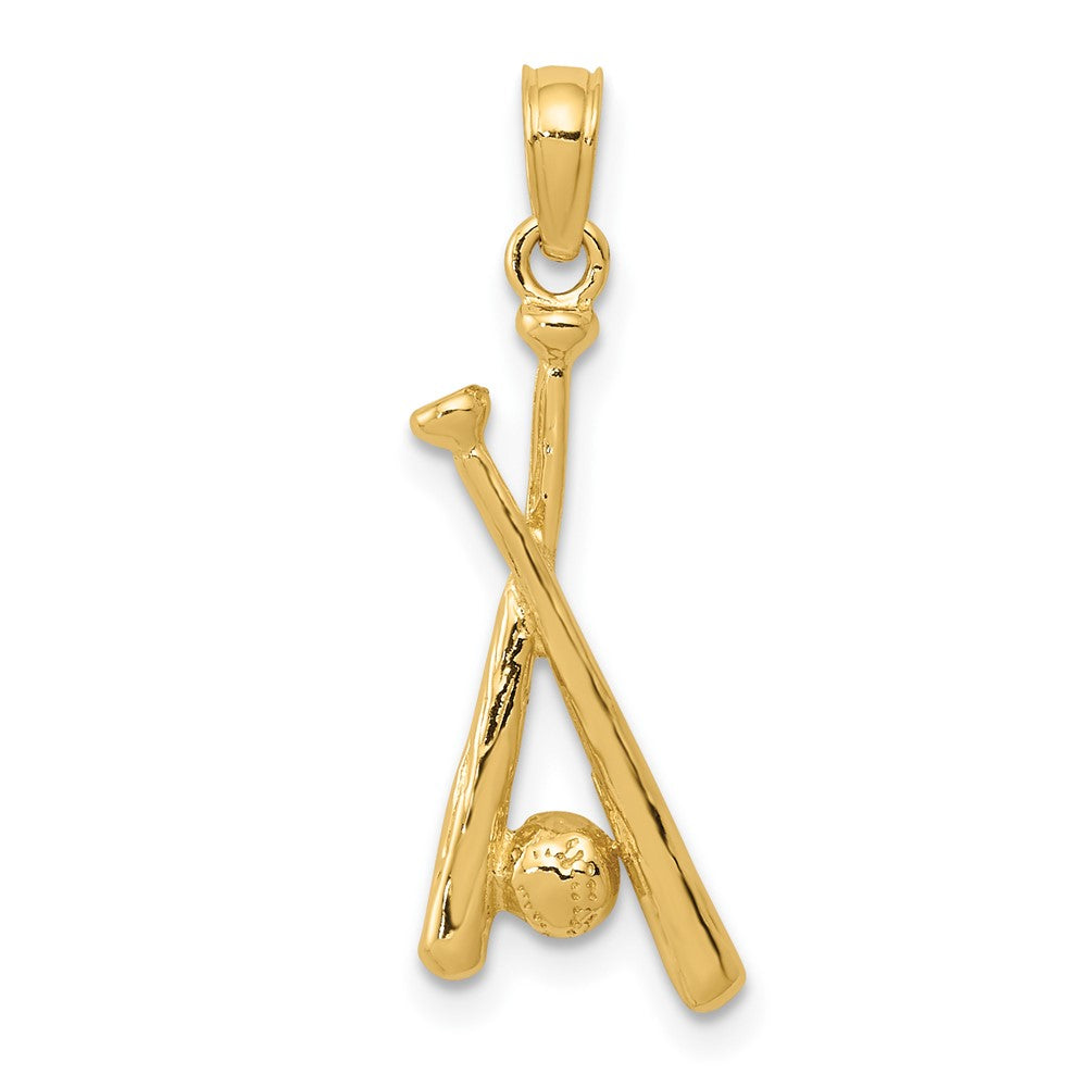 10k Yellow Gold 10 mm Polished Open-Backed Bats and Baseball Pendant (0.91 grams)