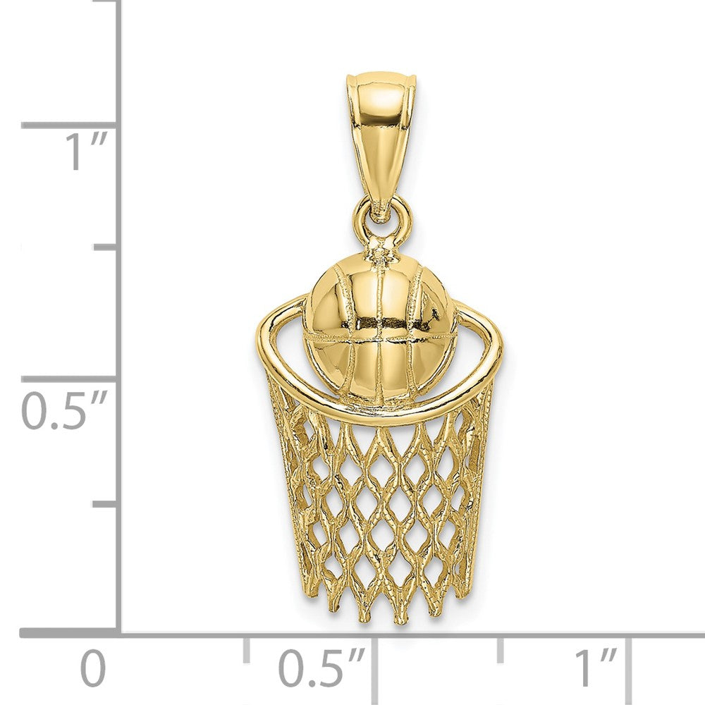 10k Yellow Gold 11.7 mm Polished Basketball and Net Charm (1.39 grams)