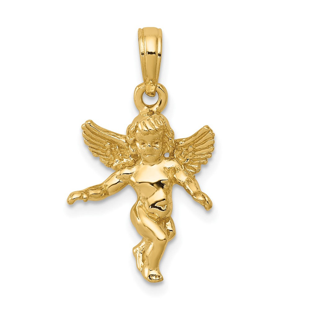 10k Yellow Gold 14 mm 3D Polished Solid Angel Pendant