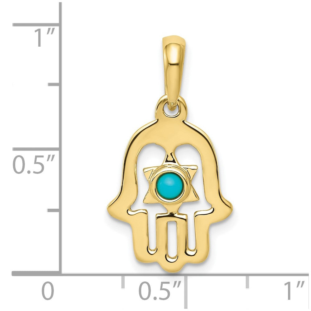 10k Yellow Gold 13 mm Turquoise Chamseh Pendant (1.49 grams)