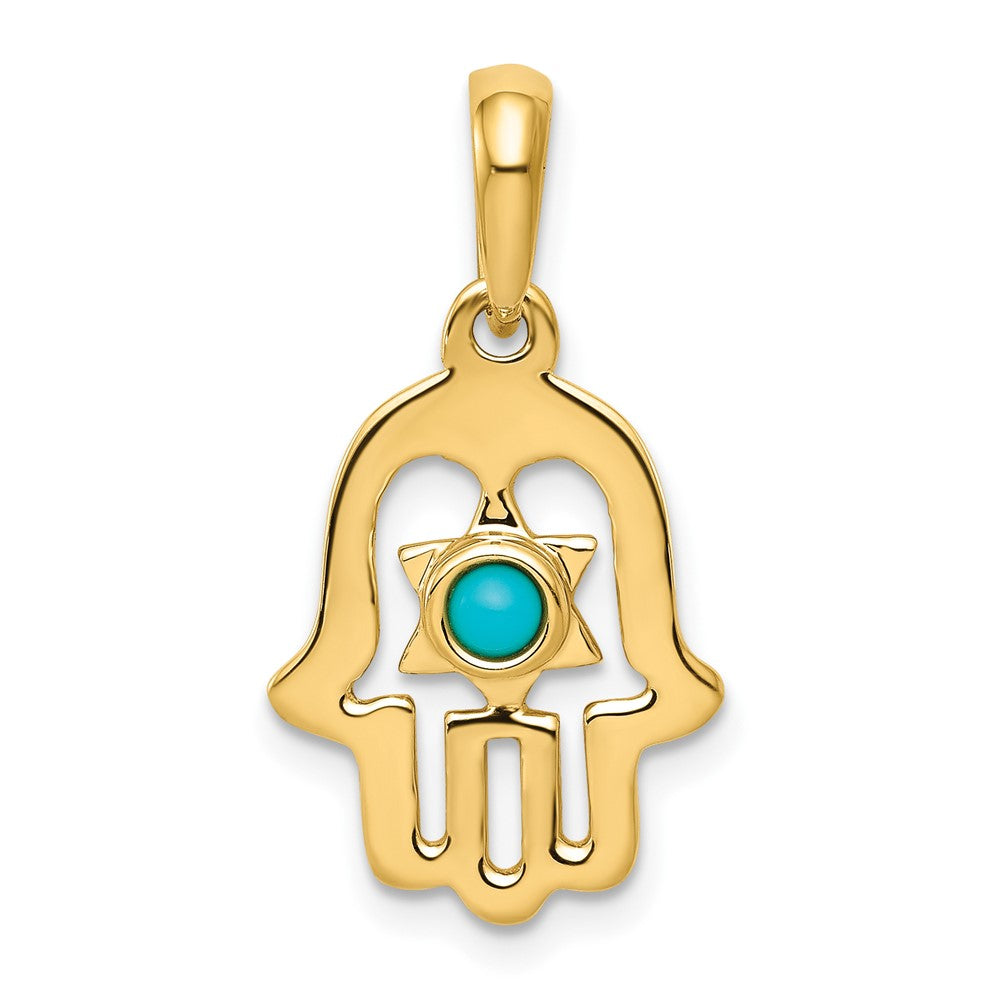 10k Yellow Gold 13 mm Turquoise Chamseh Pendant (1.49 grams)