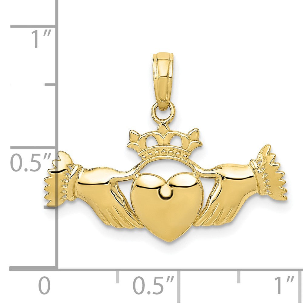 10k Yellow Gold 28 mm Polished Claddagh Pendant (1.14 grams)