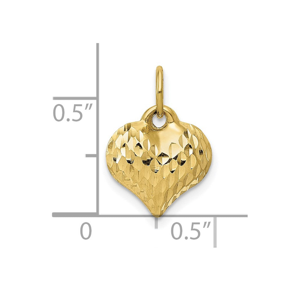 10k Yellow Gold 11 mm Polished & Textured 3-D Heart Pendant (0.32 grams)