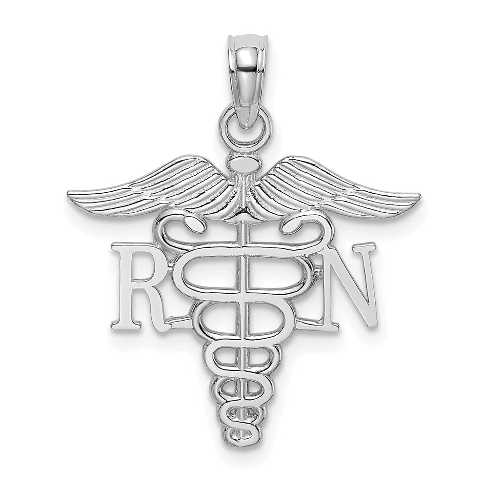 10k White Gold 21 mm  RN Caduceus Pendant (0.73 grams)