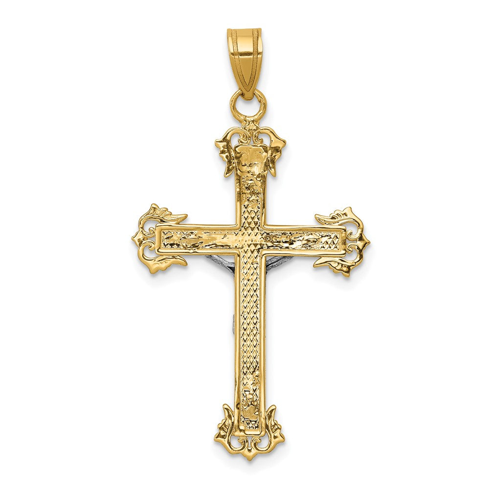 10k Two-tone 22 mm Two-tone Diamond-cut Jesus Crucifix Pendant (1.51 grams)