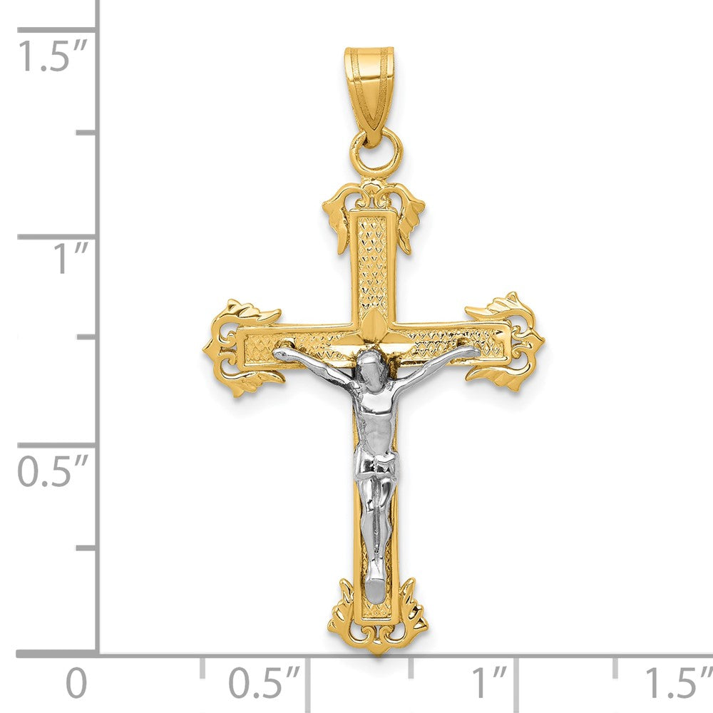 10k Two-tone 22 mm Two-tone Diamond-cut Jesus Crucifix Pendant (1.51 grams)